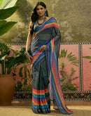 Ready To Wear Dark Grey Linen Cotton Printed Saree