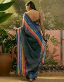 Ready To Wear Dark Grey Linen Cotton Printed Saree