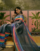 Ready To Wear Dark Grey Linen Cotton Printed Saree