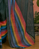 Ready To Wear Dark Grey Linen Cotton Printed Saree