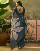 Ready To Wear Dusty Rama Blue Linen Cotton Printed Saree