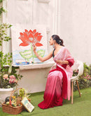 Ready To Wear Light Pink Chiffon Ombre Zari Stripe Saree 