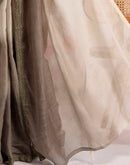 Ready To Wear Khaki Linen Ombre Lace Saree With Pocket