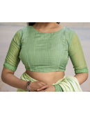 Ready To Wear Dark Pista Green Linen Ombre Lace Saree With Pocket