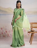 Ready To Wear Dark Pista Green Linen Ombre Lace Saree With Pocket