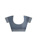 Ready To Wear Dark Grey Linen Ombre Lace Saree With Pocket
