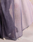 Ready To Wear Dusty Purple Linen Ombre Lace Saree With Pocket