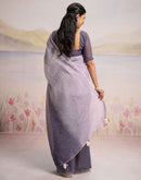 Ready To Wear Dusty Purple Linen Ombre Lace Saree With Pocket