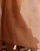 Ready To Wear Brown Linen Ombre Lace Saree With Pocket