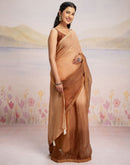 Ready To Wear Brown Linen Ombre Lace Saree With Pocket