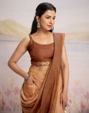 Ready To Wear Brown Linen Ombre Lace Saree With Pocket