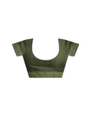 Ready To Wear Dark Green Linen Ombre Lace Saree With Pocket