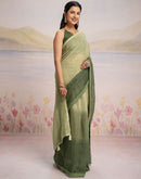 Ready To Wear Dark Green Linen Ombre Lace Saree With Pocket