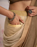 Ready To Wear Brown Linen Ombre Lace Saree With Pocket