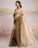 Ready To Wear Brown Linen Ombre Lace Saree With Pocket