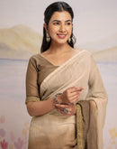 Ready To Wear Brown Linen Ombre Lace Saree With Pocket