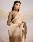 Ready To Wear Brown Linen Ombre Lace Saree With Pocket