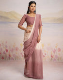 Ready To Wear Dusty Rose Pink Linen Ombre Lace Saree With Pocket