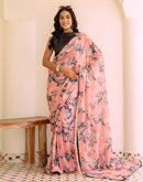 Ready To Wear Grey Georgette Floral Printed Saree