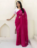 Pink Georgette Woven Plain Saree