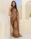 Brown Cotton Printed Saree