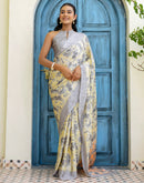 Grey Silk  Printed Saree