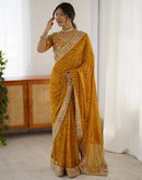 Yellow Georgette Printed Bandhani Saree