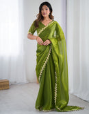 Green Tissue Silk Embroidery Lace Saree