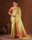 Beige Silk Zari work Plain Saree