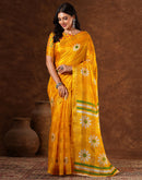 Yellow Silk Floral Printed Saree