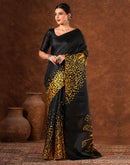 Black Cotton Blend Printed Saree