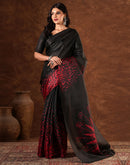 Black Cotton Blend Printed Saree