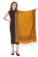 KRITI  Floral Border Woollen Yellow Color Stole For Girl