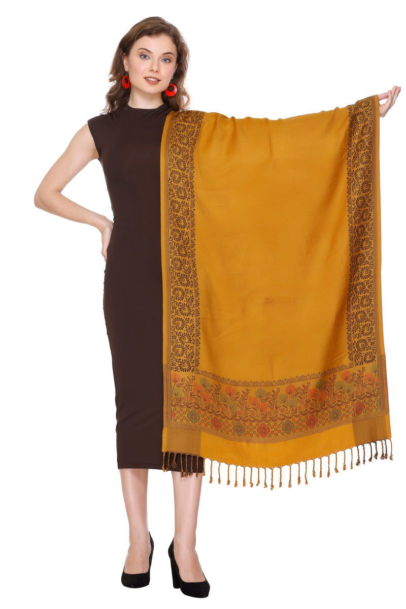 KRITI  Floral Border Woollen Yellow Color Stole For Girl