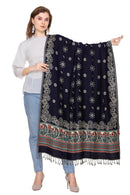 KRITI Floral Border Woollen Black Color Shawl For Women