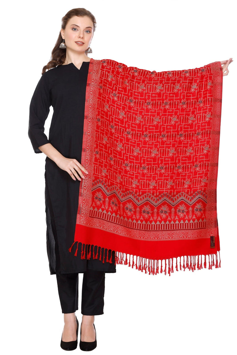 KRITI Geometric Design Woollen Red Color Stole For Girl