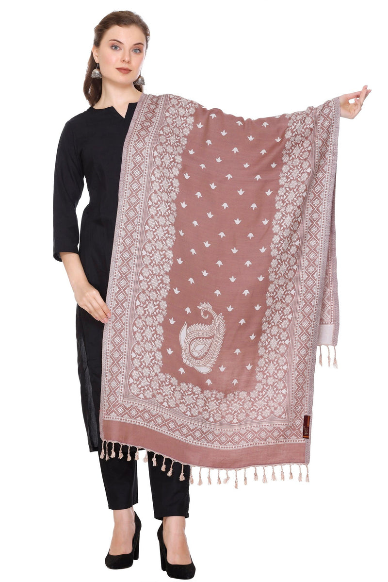 KRITI Floral Designer Woollen Brownish Stole For Girl