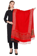 KRITI Traditional Paisley Border Woollen Red Color Stole