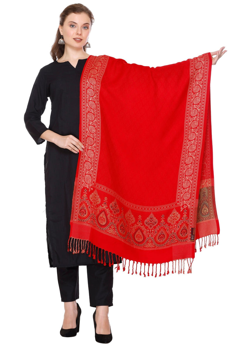 KRITI Traditional Paisley Border Woollen Red Color Stole