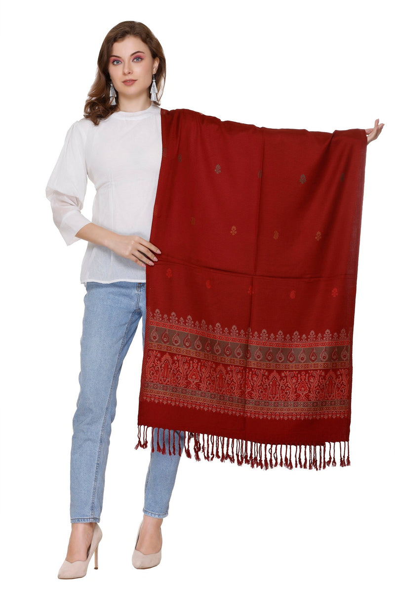 KRITI Desginer Border Woollen Maroon Color Stole For Girl