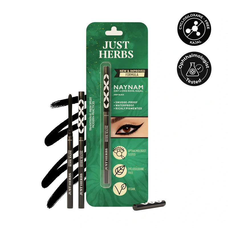 Naynam Day-long Kohl Kajal – Deep Black| Cyclosiloxane-Free