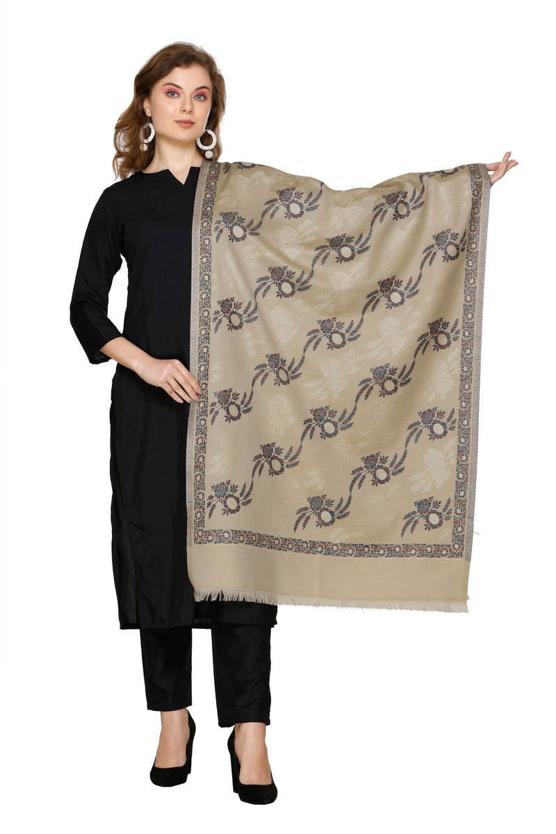 KRITI  Floral Pattern Woollen  Beige Color Stole For Girl