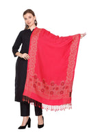 KRITI Floral Border Woollen Carrot Color Stole For Girl