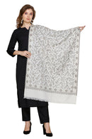 KRITI Floral Pattern Woollen White Color Stole For Girl