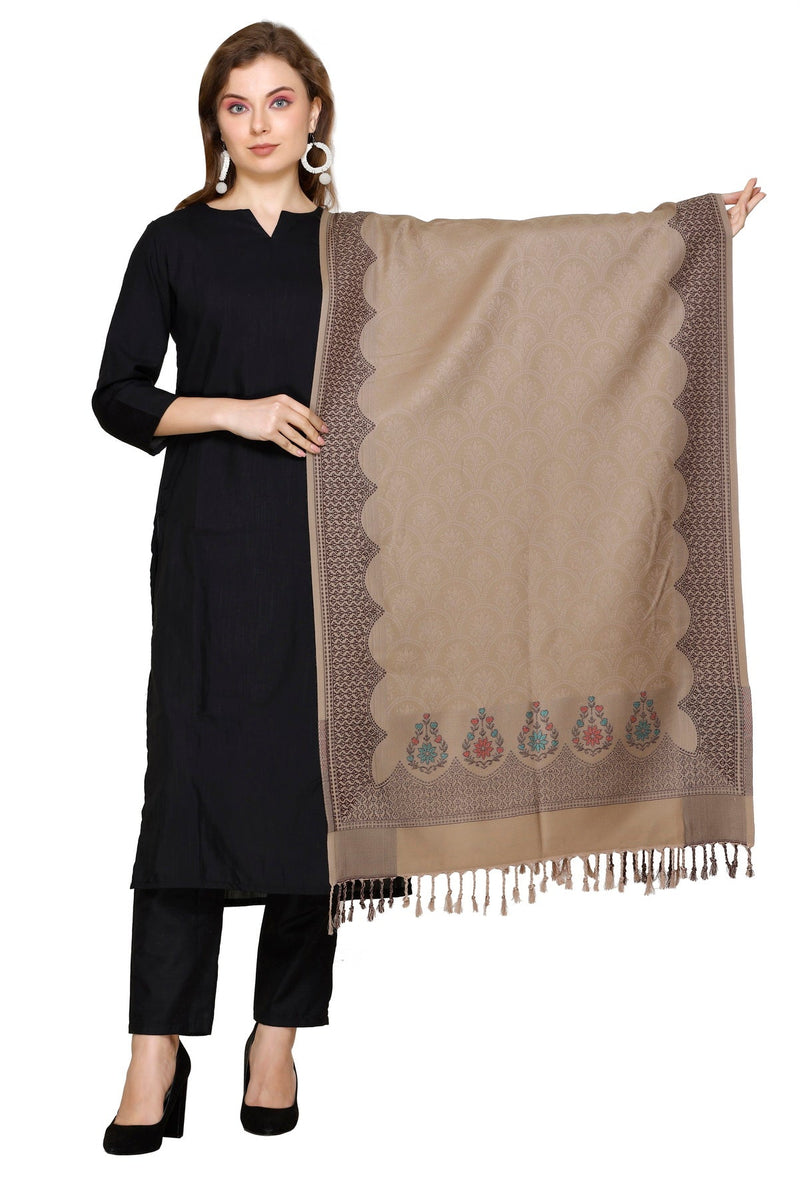 KRITI Paisley Designer Woollen Beige Colour Stole For Girl