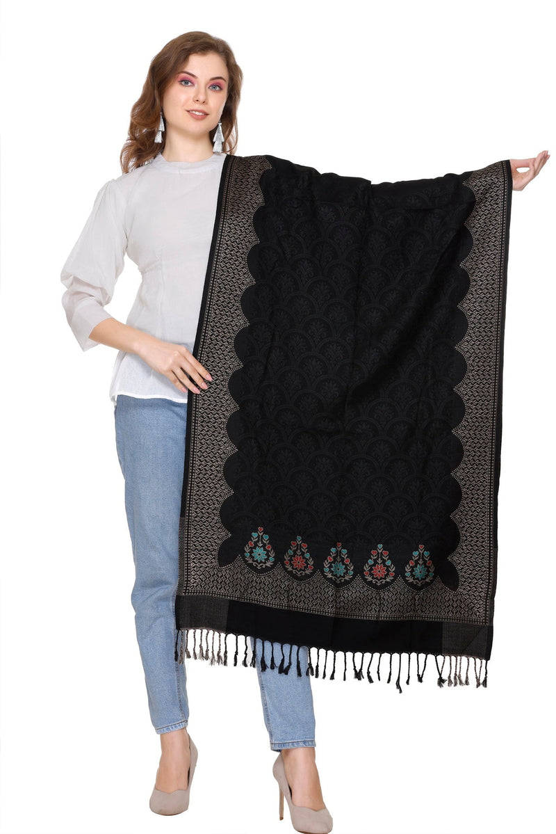 KRITI Paisley Designer Woollen Black Colour Stole For Girl