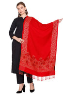 KRITI Floral Border Woollen Red Color Stole For Girl