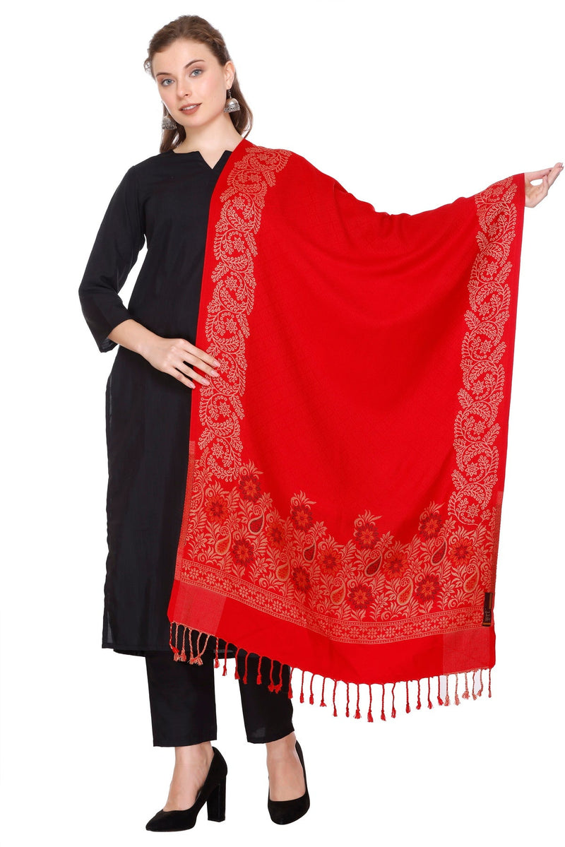 KRITI Floral Border Woollen Red Color Stole For Girl
