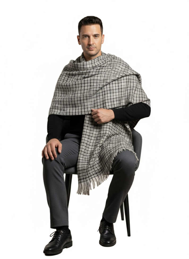 KRITI Woolen Check Pattern Lohi Black and White Color For Male