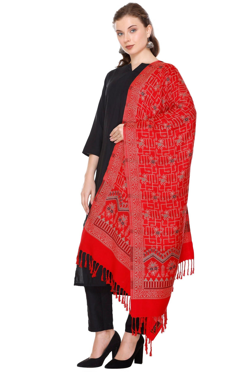 KRITI Geometric Design Woollen Red Color Stole For Girl